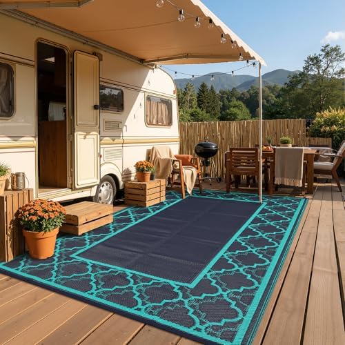 Garvee Reversible Outdoor Rug 10x14, Waterproof Outdoor Plastic Rug Navy by Garvee
