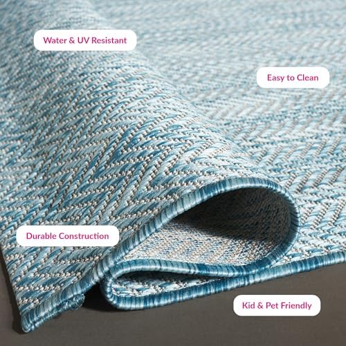 SAFAVIEH Courtyard Outdoor Square Rug 9', Modern Aqua & Grey CY8022-37121 - Image 3