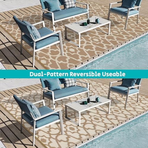 HEBE Waterproof Outdoor Rug 8'x10', Geometric Reversible Plastic Patio Rug - Image 3