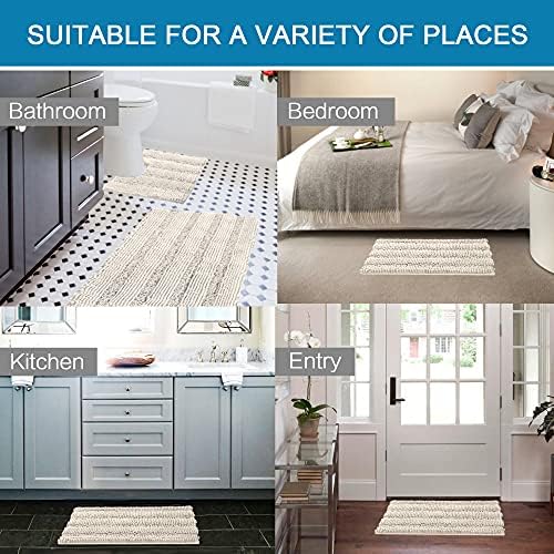 H.VERSAILTEX Bathroom Rugs Bath Rug Set 2 Piece Bathroom Contour Rug Toilet Mat Sets Non Slip Contour Bath Rug Ultra Thick Water Absorbent Striped Bath Mats Washable(36" x 24" Plus 20" x 24" U, Ivory) - Image 6