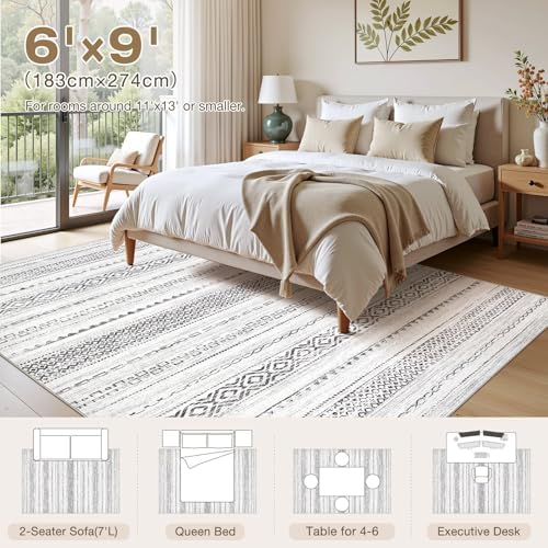 kakania Washable 6x9 Area Rug for Living Room: Boho Geometry Home Decor - Image 2