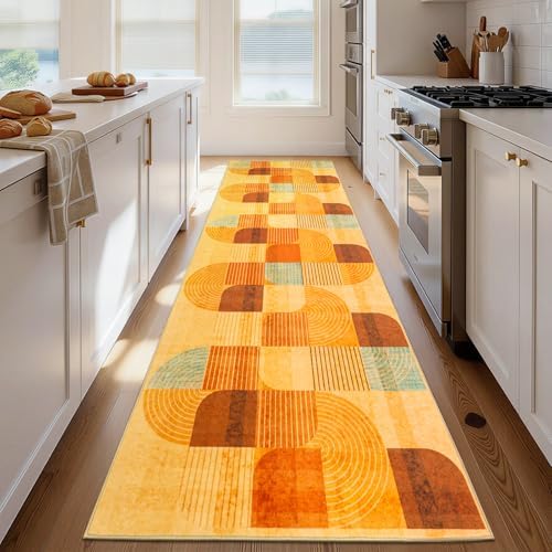 Washable Hallway Runner Rug, Non Slip Kitchen Rugs, Orange 3x10 Ft - Image 4