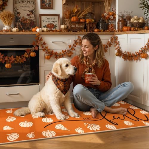 Yamaziot Fall Pumpkin Kitchen Rug Set of 3 Orange Autumn Home Decor - Image 6
