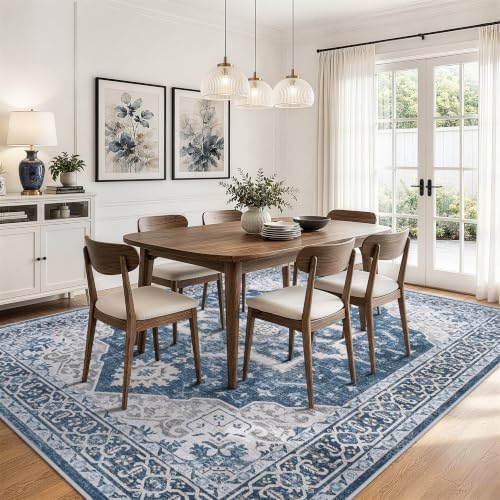 6x9 Washable Area Rugs for Living Room Blue Non-Slip Rug - Image 3