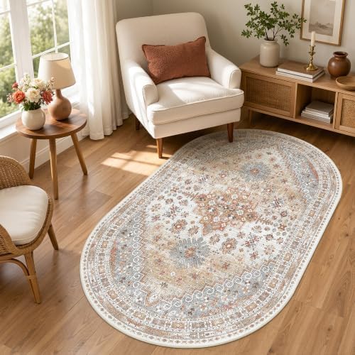 zesthome 3x5 Oval Rug for Bedroom,Washable Area Rug,Orange - Image 3