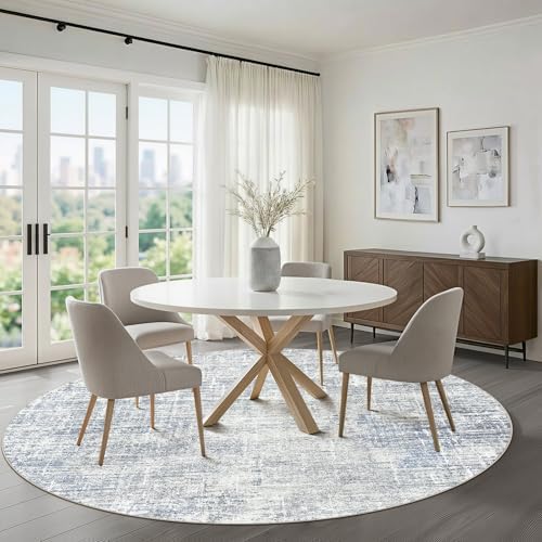 LOONGRUG Round Rug 7x7 Washable Neutral Modern Rug for Living Room Blue - Image 5