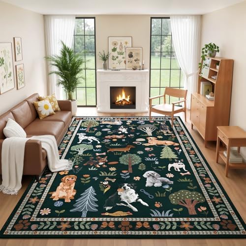 ST. BRIDGE 8x10 Black Living Room Rug, Washable Large Area Rug with Non Slip Backing, Soft Stain Resistant Dog Rugs, Low Pile Animal Indoor Carpet for Kids Room Bedroom Dining Room Home Office by STBRIDGE