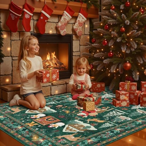 Rugxara Christmas Rug 5x7 Area Rugs for Living Room Bedroom, Green - Image 2