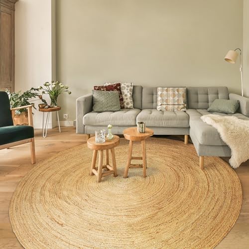 Hausattire Jute Braided Woven Area Rug 8 Feet Round - Natural - Image 4