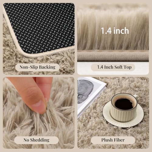 PLHXFR 4x6 Area Rugs Living Room: Fluffy Bedroom Rug Shag Carpet Camel - Image 5
