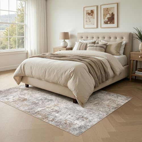UERMEI 5x7 Area Rug Living Room Rugs Washable Neutral Brown Grey Carpet - Image 3