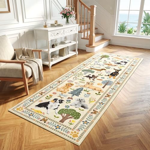 ST. BRIDGE 2x6 Runner Rug for Kitchen Hallway, Washable Dog Print Floor Mat, Soft Thin Stain Resistant Small Area Rug, Non Slip Low Pile Carpet for Entryway Bathroom Laundry Room Bedroom, Beige - Image 6