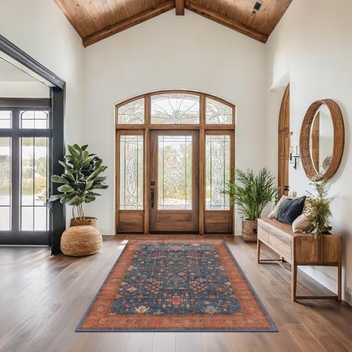 Hazo Haus Navy Blue Area Rug 5x7 Living Room Rug - Machine Washable Rugs for Bedroom, Dining Room, Kitchen Floor, Small Office, Low Pile Non-Slip Rubber Backing & Stain Resistance - Image 6