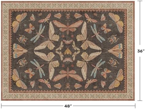 Boho Brown Farmhouse Rug 3x4, Soft Low Pile Entryway Carpet for Kitchen, Bedroom, Mudroom & Laundry Room, Vintage Insect Home Décor - Image 2