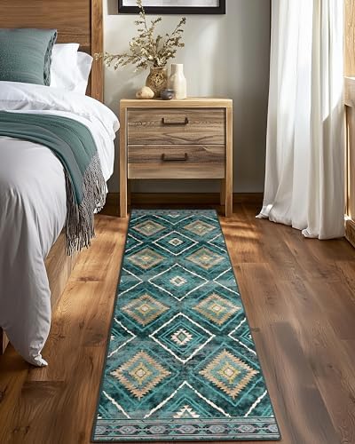 BESTSWEETIE 2'x8' Washable Area Rug for Living Room Runner Teal/Green by BESTSWEETIE