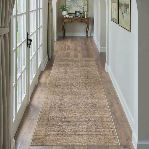 PureCozy Brown Runner Rug 2x6 Vintage Retro Distressed by PureCozy