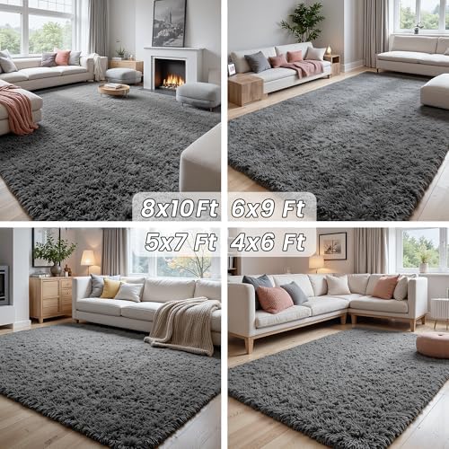 5x8 Fluffy Shag Area Rugs for Living Room Bedroom: Soft Plush Carpet Grey - Image 7