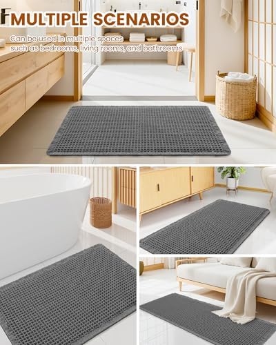 Smiry Waffle Bathroom Rugs Sets 2 Piece (36x24+30x20, Dark Grey) - Image 6