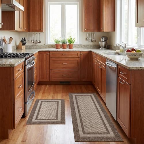 Artoid Mode Brown Rectangle Plaid Kitchen Mats Set of 2-17x29 + 17x47 - Image 5