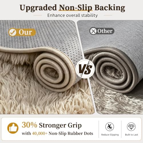 TENGTENGLINK 6ft Round Shag Area Rug Living Room Bedroom Washable Camel - Image 7