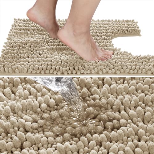 Yimobra Toilet Rug U Shaped Washable 24x20 Inch - Ultra Soft Absorbent Chenille Bath Rugs for Toilet, Quick Dry & Machine Washable, Non Slip Contour Bathroom Mat, Camel - Image 2