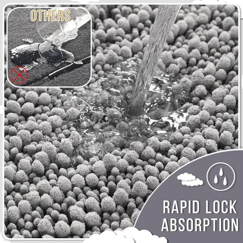 Yimobra Large Bathroom Rugs Non Slip Washable 36x24 Inch - Ultra Soft Absorbent Chenille Bath Mat, Quick Dry Shaggy Floor Carpet for Tub Shower, Gray Home Decor Accessories - Image 5