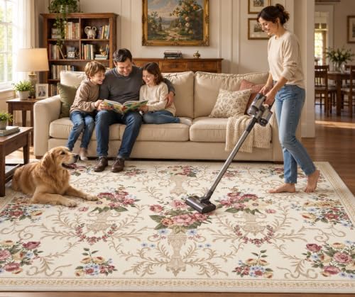 Helthep 8 * 10ft Vintage Floral White Washable Area Rug for Living Room - Image 6