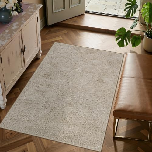 Valenrug 3x5 Entryway Rug, High-Low Pile Washable Rug for Bedroom, Beige - Image 3