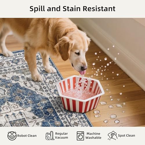 3 Pieces Kitchen Rug Sets: Farmhouse Washable Non-Slip Floor Mat for Sink Stove & Fridge Area Water Resistant Carpet for Laudry Room Entryway Soft Cozy Runners for Kids Pets Family(2x3+2x4+2x5,Blue) - Image 3