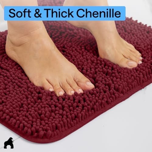 GORILLA GRIP Bathroom Area Rug Sets 2 Piece, Soft Chenille, 30x20 Burgundy - Image 5