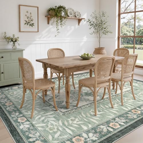 DCX Washable 6x9 Sage Green Vintage Botanical Area Rug - Image 3