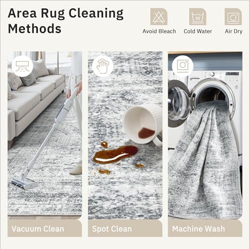 Soalmost 3x5 Rugs Non-Slip, Small Washable Kitchen Entryway Area Rug Grey - Image 5