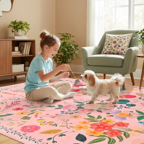 ISEAU 9x12 Area Rug for Living Room,Washable Rugs for Bedroom Dorm, Pink - Image 7