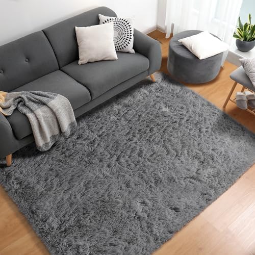 Grey Rugs for Kids Bedroom Dorm, 3x5 Gray Fluffy Bedside Soft Area Rug - Image 4