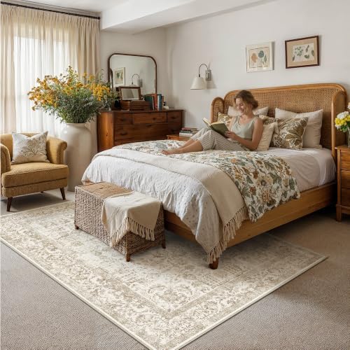 PureCozy Light Brown Area Rug 5x8 Vintage Floral - Image 2