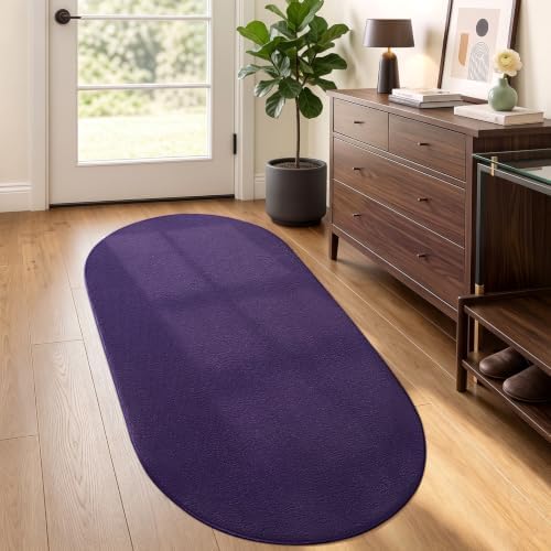ISEAU Oval Bedroom Rug 2.6x5 Non-Slip Washable Runner for Hallway Purple - Image 5