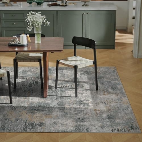 Lahome Washable 5x7 Area Rugs for Living Room, Grey Neutral Modern Abstract Rug for Bedroom Non Slip, Soft Contemporary Low Pile Indoor Carpet for Dorm Guest Dining Room Table Apartment - Image 3