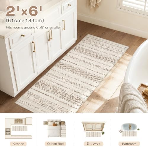Nakagishi Boho 2x6 Runner Rug Machine Washable Rugs Non Slip Brown - Image 7