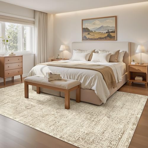 Soalmost 6x9 Area Rug for Living Room Washable Non-Slip Rugs Light Brown - Image 2