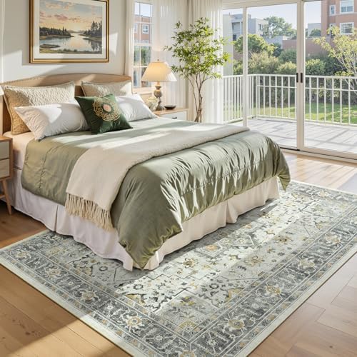 8x10 Area Rugs for Living Room Bedroom, Vintage Washable Rug Taupe - Image 3
