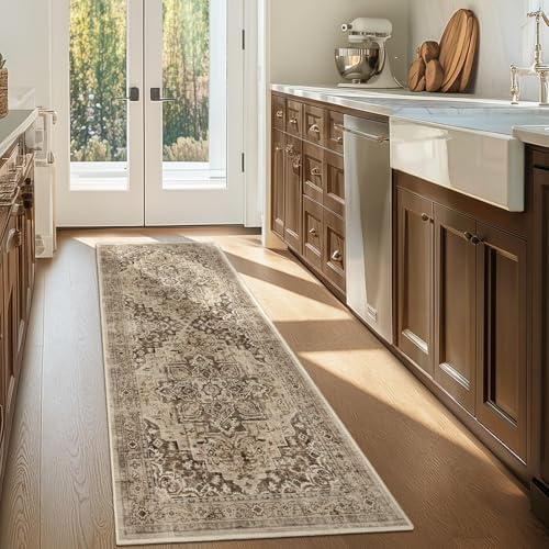 Brown Taupe 2x6 Hallway Runner Rug, Carpet Runners 6ft for Kitchen Non Slip Washable, Farmhouse Distressed Floor Runner for Entryway Front Door, Vintage Medallion Rug Runner Bathroom Bedroom - Image 4