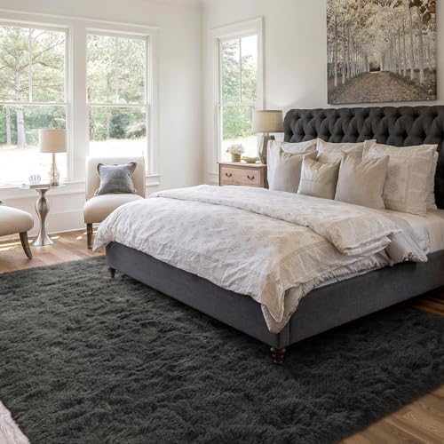 4x6 Ft Shag Rugs for Bedroom Living Room, Ultra Soft Fluffy Furry Area Rugs for Indoor Floor, Aesthetic Carpet for Kids Home Decor (Grey) - Image 2