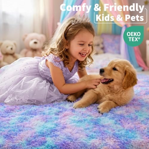 Purple Rainbow Area Rugs for Girls Bedroom Living Room, Fluffy 4x6 Kids Rug - Image 3
