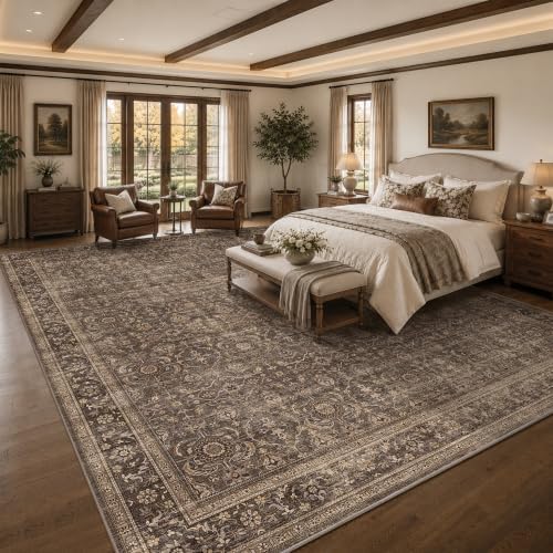 JOOJA 10x12 Dark Brown Vintage Soft Low Pile Washable Boho Large Area Rug - Image 3