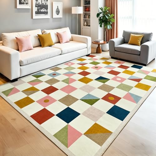 Terrug Multicolored Geometric Checkered Rug for Living Room, 5x7 Area Rugs by TerrugHomeDecor