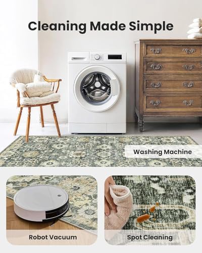 Amada 5x7 Washable Area Rug for Living Room, Green/Brown, Vintage Pattern - Image 5