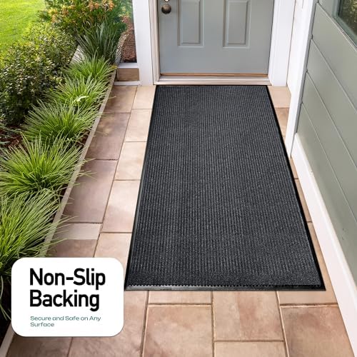 Durable Rubber Door Mat - Heavy Duty, Indoor/Outdoor, Easy Clean, Waterproof, Low-Profile Mat for Entry, Patio, Garage - Stylish (Charcoal, 8' x 4' (Mud Trapper)) - Image 7