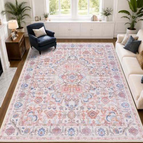 9x12 Area Rugs for Living Room, Washable Area Rug, Pink by LLRULLGS