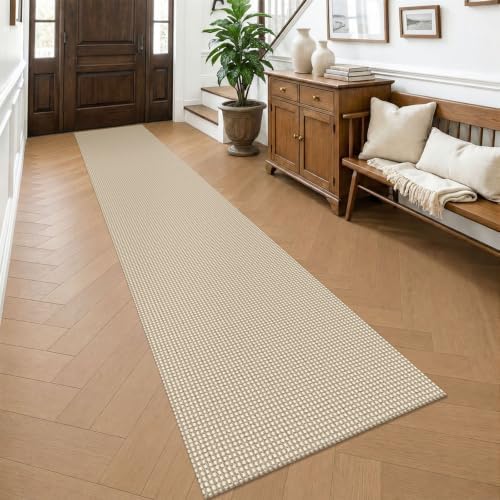 KOZYFLY Cotton 2x14 Runners Rugs for Hallway, Long Washable Runner Rug, Woven Non Slip Kitchen Runner, Flatweave Entryway Rug, Floor Carpet for Entry, Aisle, Hall, Oatmeal Beige by KOZYFLY