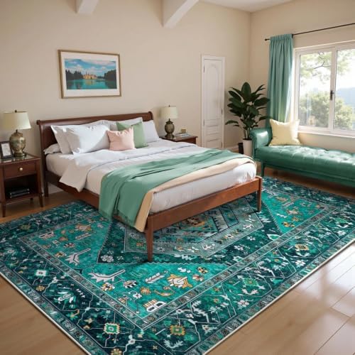 SERISSA 5x7 Washable Non Slip Boho Area Rug for Living Room，Teal - Image 5